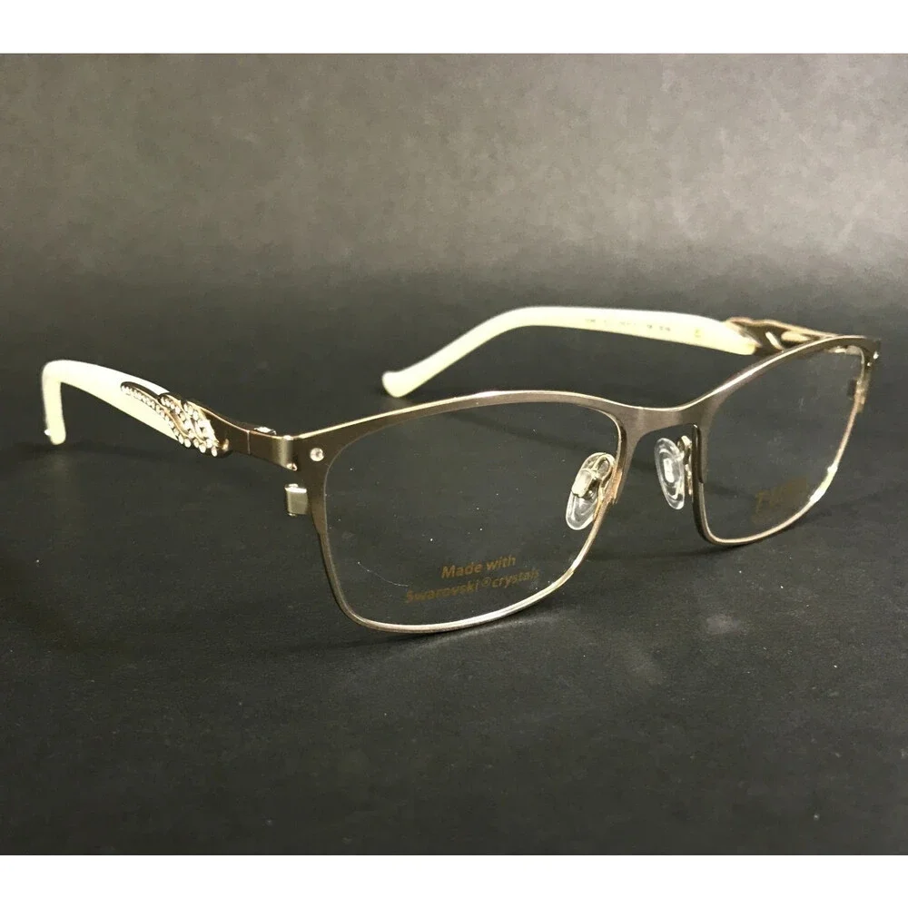 Tura Brilliance Eyeglasses Frames TE256 GLD Gold White Swarovski Cryst 50-17-135